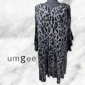 Umgee Leopard‎ Print Flutter Bell Sleeve Tunic Dress Black/Grey XL